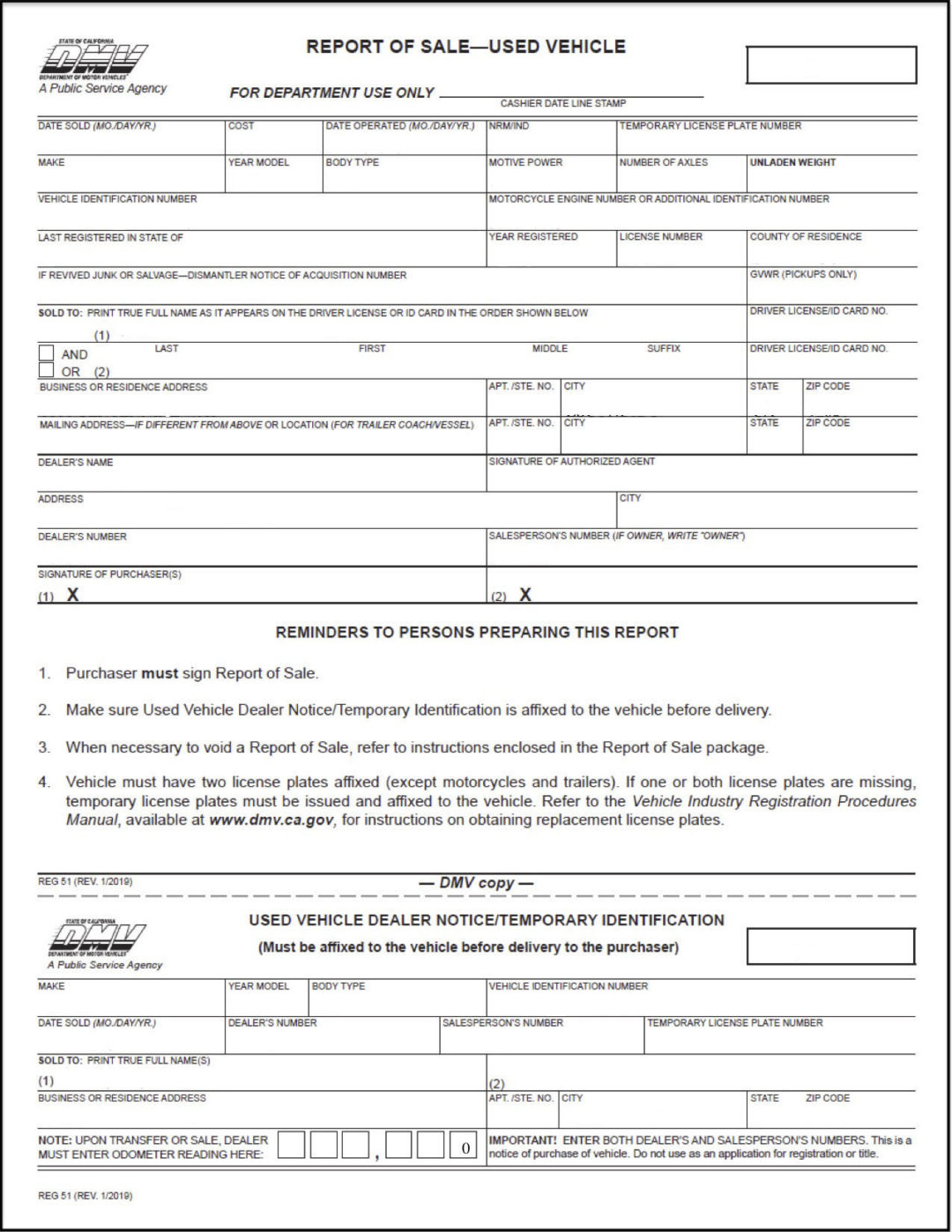 Handling, Completion and Disposition of Departmental Forms – Dealer 101